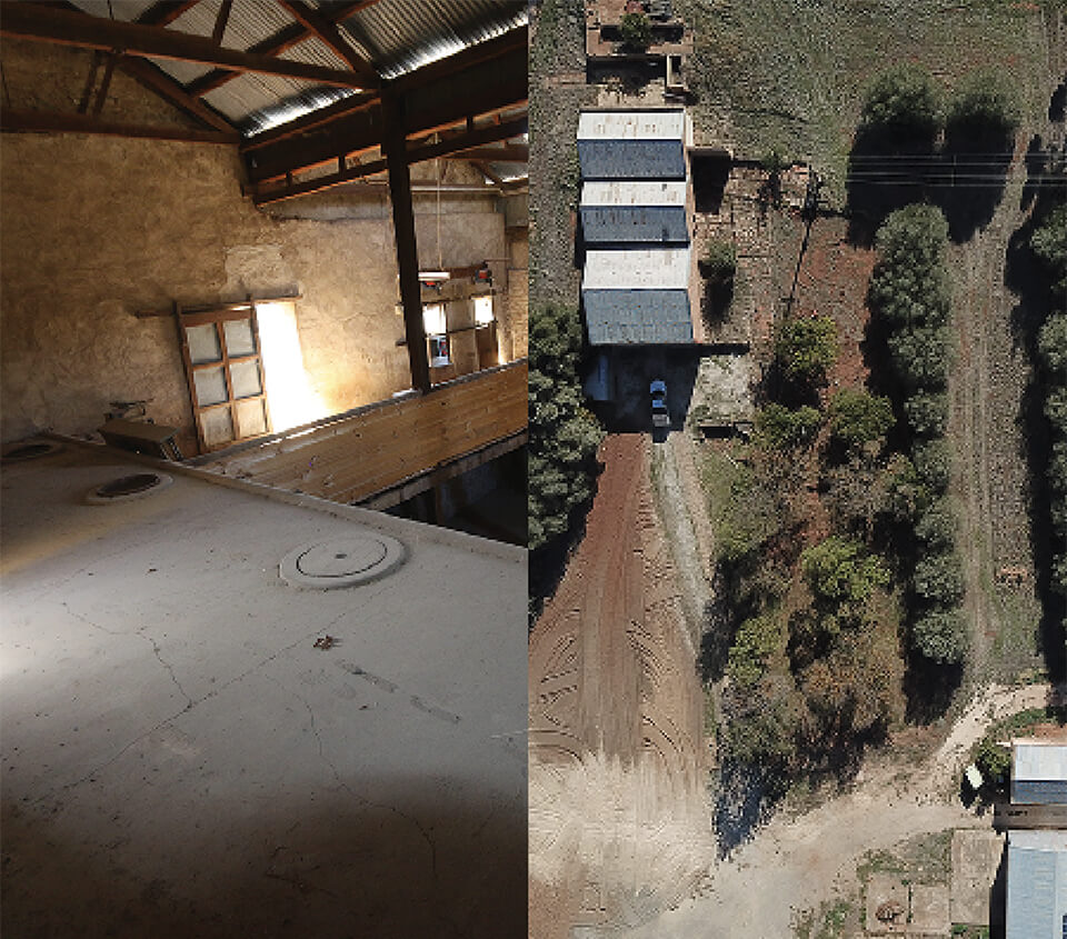 Left: Restoration of the heritage gravity winery; Right: The Koonowla winery today